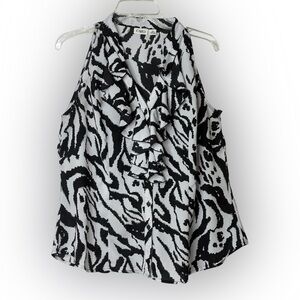Cato Black & White Zebra Print Semi Sheer Ruffled Sleeveless Halter Top Women XL